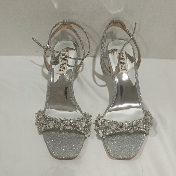 Badgley Mischka Women's Telissa Heeled Sandal Sliver Sparkle Size 7 - Picture 4 of 10